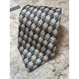 ermenegildo zegna tie abstract geometric pattern blue &‎ off white 100% silk